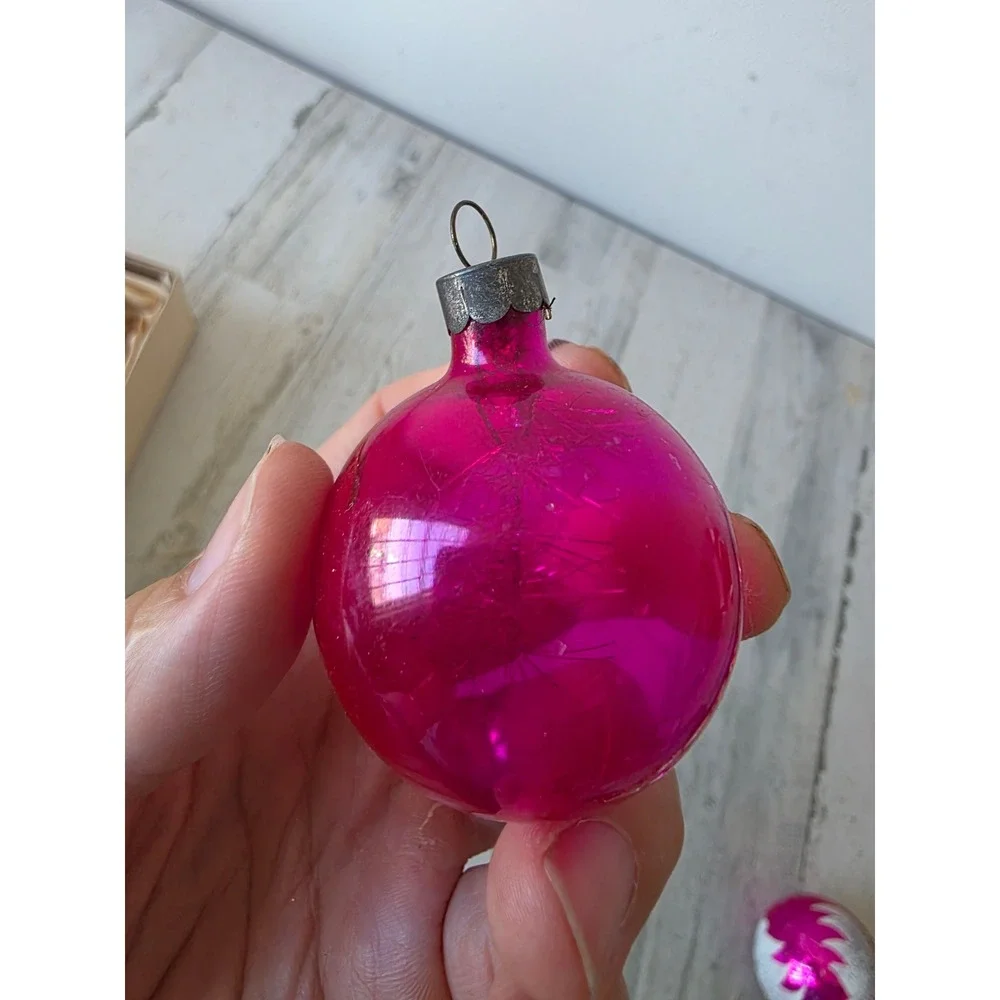 Antique tinsel pink unsilvered ornament Xmas tree